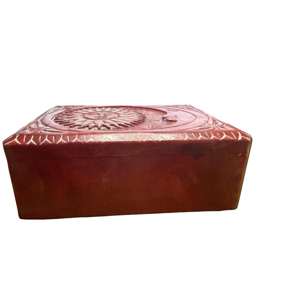 Vintage Made In India Sun Moon And Stars Jewelry stone box trinket '
